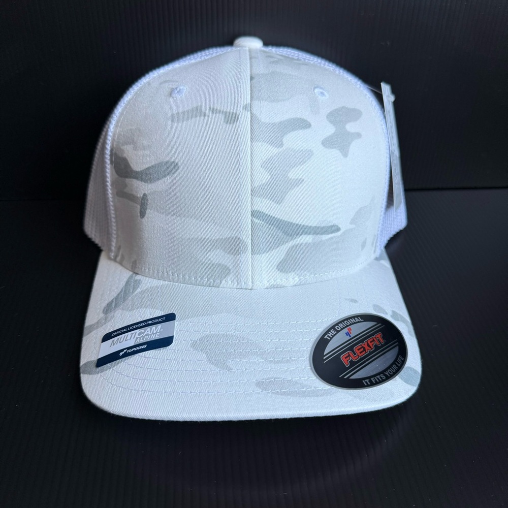 NWT Flexfit 6511 Trucker Mesh Baseball Cap Blank Hat Flex Fit Alpine White Camo